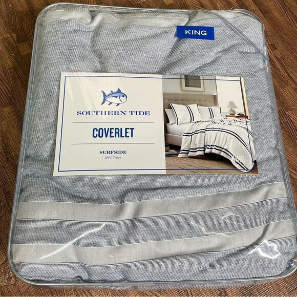 Southern Tide Suefside King Coverlet Navy Nautical Coastal Blanket - Picture 3 of 5